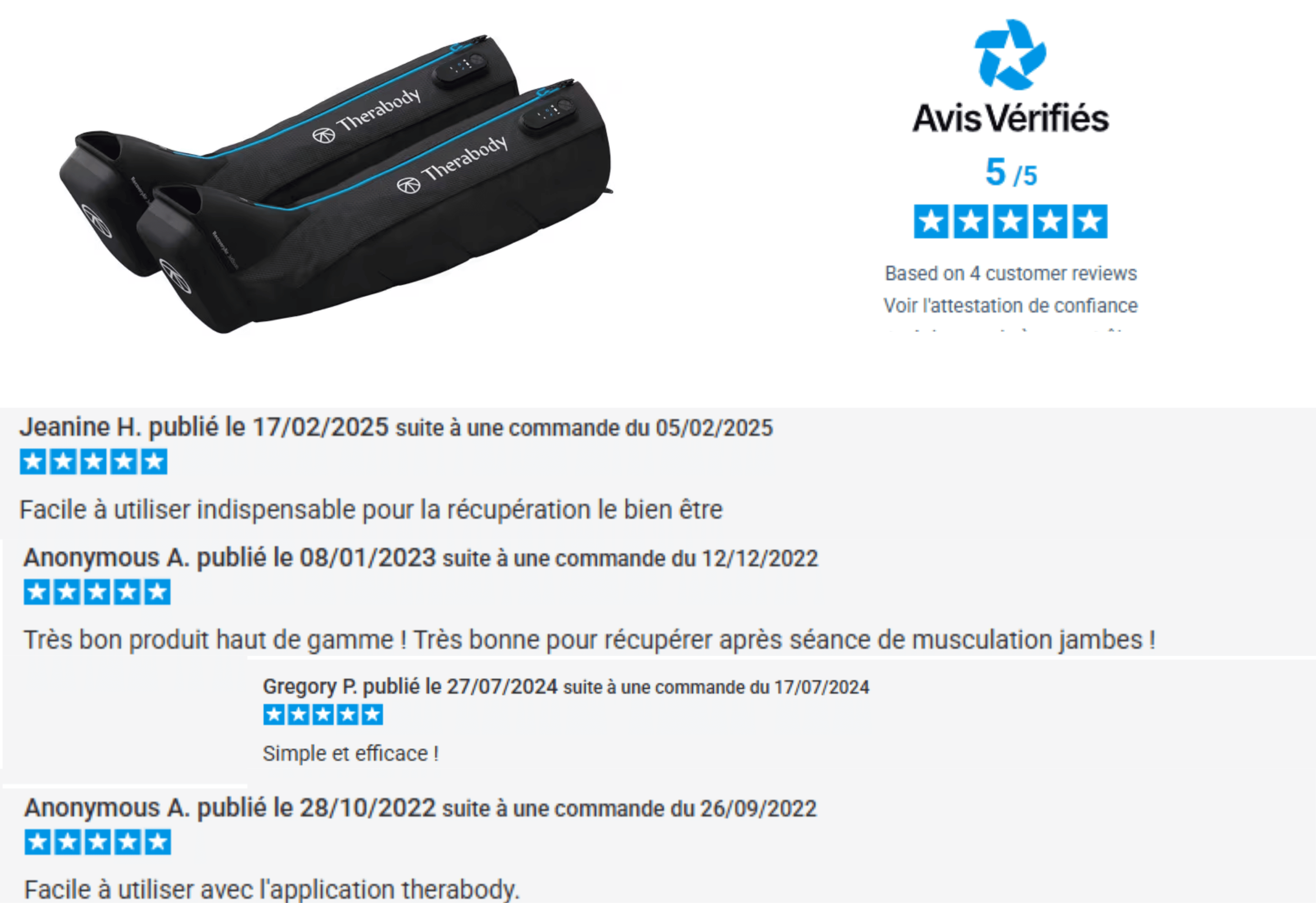 avis des clients sur therabody recovery air