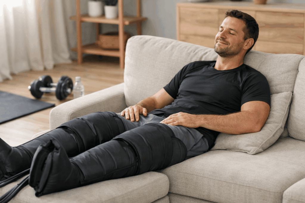 Bottes de pressothérapie noires pour récupération sportive