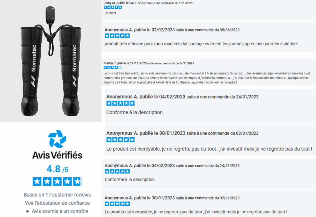avis des clients sur normatec 3
