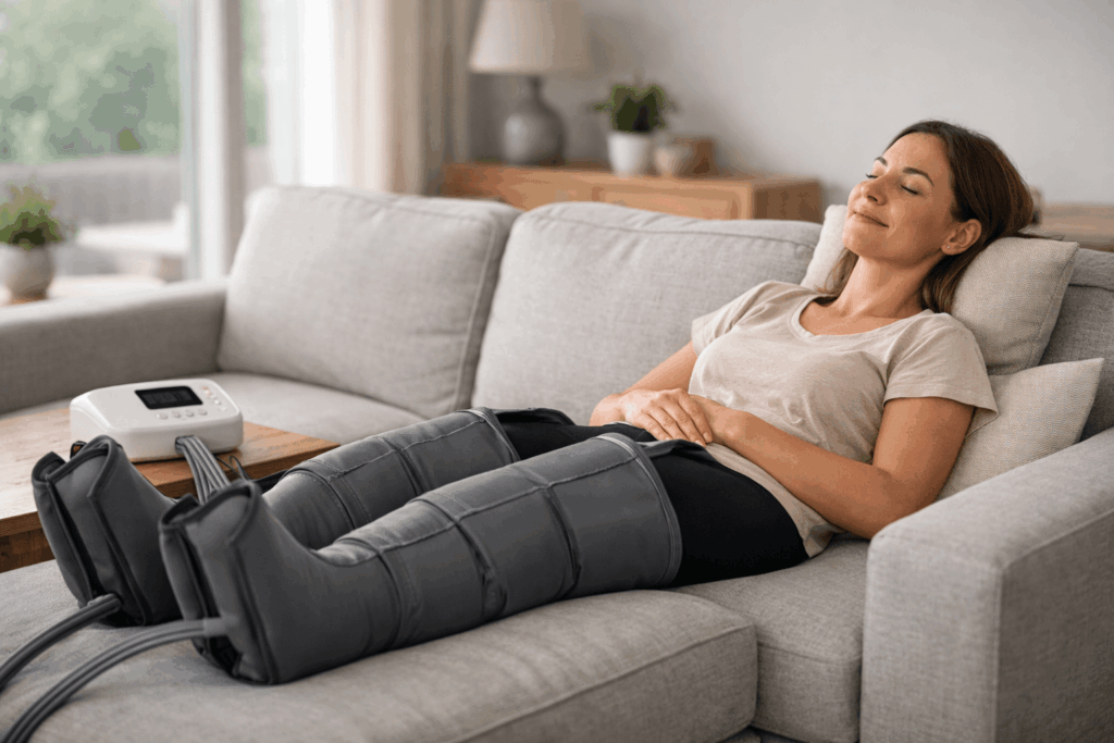 Relaxation avec pressothérapie dans le salon