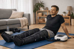 Séance de récupération avec pressothérapie avec les bottes de pressothérapie