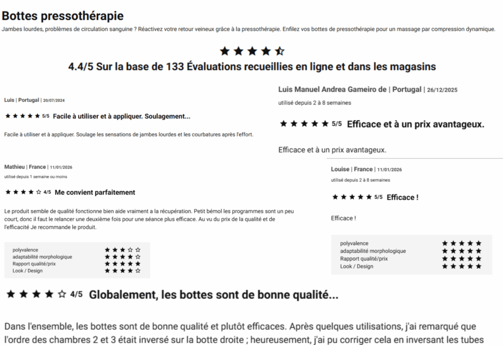avis des clients sur les bottes de pressothérapie decathlon