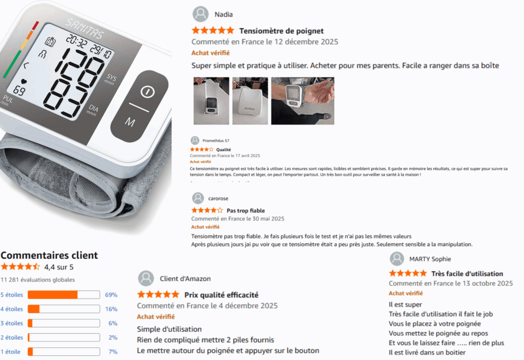 avis des clients sur tensiometre sanitas